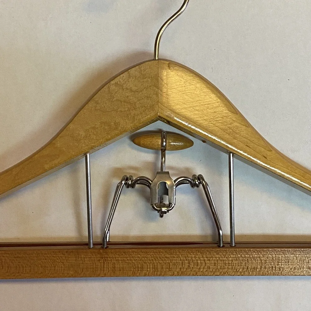 Vintage Wooden Maple Metal Suit Hangers Mid Century Modern Lot of 2
